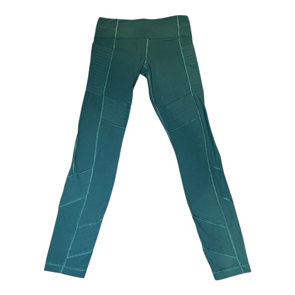 Athleta Womens Delancey Gleam Moto Leggings Sz S Teal High Rise Pockets B Cert
